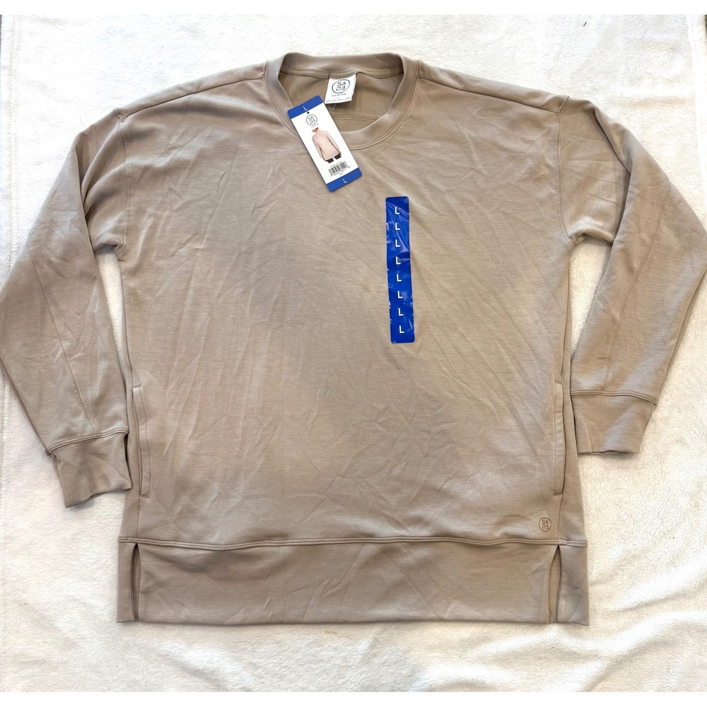 Sage Collective Tan Crewneck Sweatshirt Long Sleeve Pullover Pockets Size L NEW